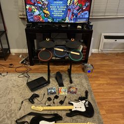 Guitar Hero Rock Band set for PS3, PS4 & PS5, 2 guitars, 3 dongles, drums, mic, 3 games, ps3 console, Restored Tested