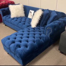 🌹2 Piece Couch Sectional Blue Velvet 🌹 In Stock 👌 Fastest Delivery 🚚 