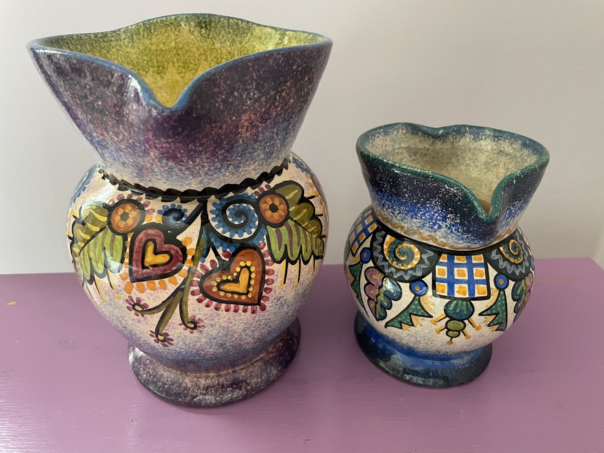 Antique Paul Fouillen Quimper Pitchers — Set of 2