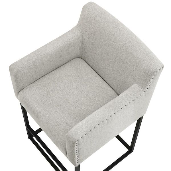 26 in. Light Gray Modern Linen Upholstered Bar Stool Square Metal Frame Counter Bar Stool(set of 3)