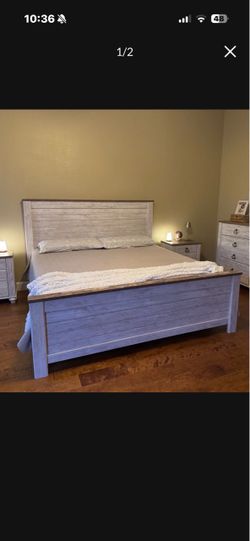 Rustic White Wood Bed Frame