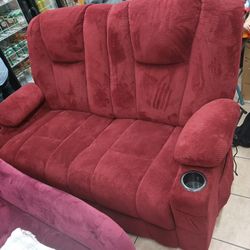 Small Burgundy Electric Reclining Sofa