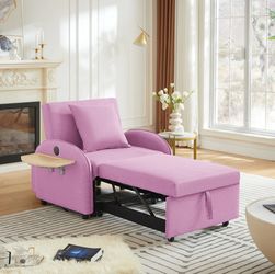 Brand New In Box！Pink ！3-in-1 Convertible Sleeper Chair with Side Table – Single Sofa Bed