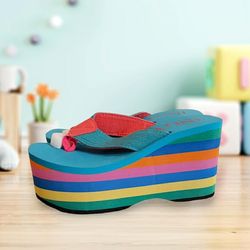 Womens Casual High Wedge Heel Platform Beach Rainbow Flip Flops Sandals  (Size 6) $40 Oh Best Offer
