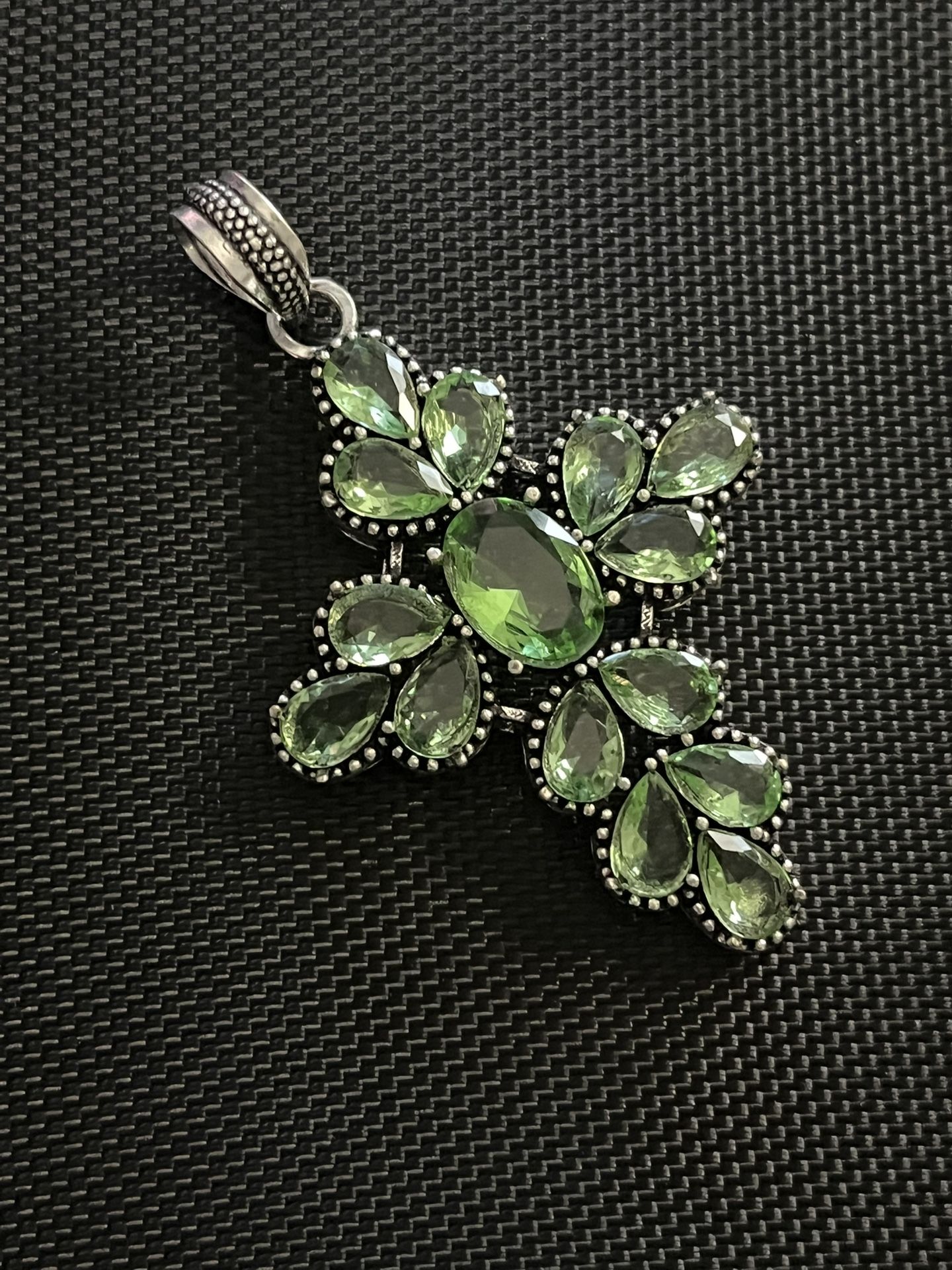 Peridot Sterling Silver 3” Cross Gemstone Pendant