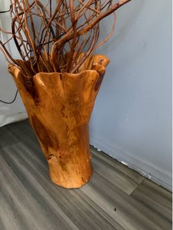 Large Hand-Carved Solid Wood Vase
