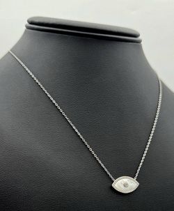 Jewelry 925 sterling silver eye necklace MOP with CZ stones 1.7 CTW