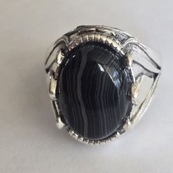 SPIRITUAL AGATE INCREASE ENERGY GOOD AURA  MENS NEW TITANIUM SILVER SIZE 10  RING