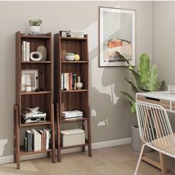 Brand New Unopened  5-tier Mid Century Modern Bamboo Bookcase 2pcs