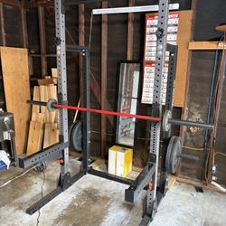 Rogue Squat Rack, Bar And Weights 