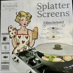 Stainless Steel Frying Pan Screen for Safe Cooking, Prevents Oil Spray & Keeps Kitchen Clean Set of 3  Brand new  Only pickup