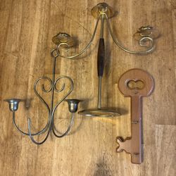 3 Piece Set (antique Brass Candle Holder/heart Candle Holder/key Hook