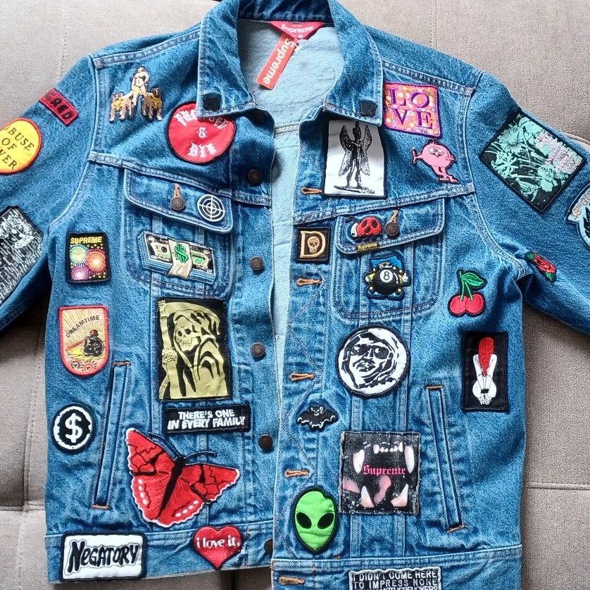 Supreme Patches Denim Trucker Jacket M Blue SS18 NWT
