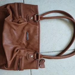 Orange Tan Vinyl Purse With a Few Small Cat or Other Scratches--Please Read The Description