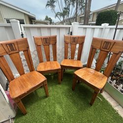 Set of 4 Solid Teak Dining Chairs