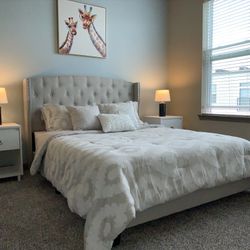 Upholstered Frame & Mattress (Queen)
