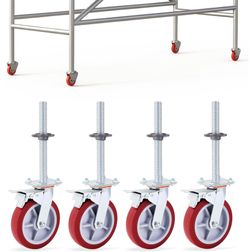 Colingmill 4 Pack 8 Inch Adjustable Leveling Scaffolding Wheels Scaffolding Caster Wheels With Brake 1-1/5" Od Scaffold Screw Swivel Casters Locking S