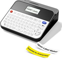 Label Maker Machine with Tape, Bluetooth Rechargeable Label Makers, Connect Computer&Smartphone Label Printer, QWERTY Keyboard Labeler with 3.4" Backl