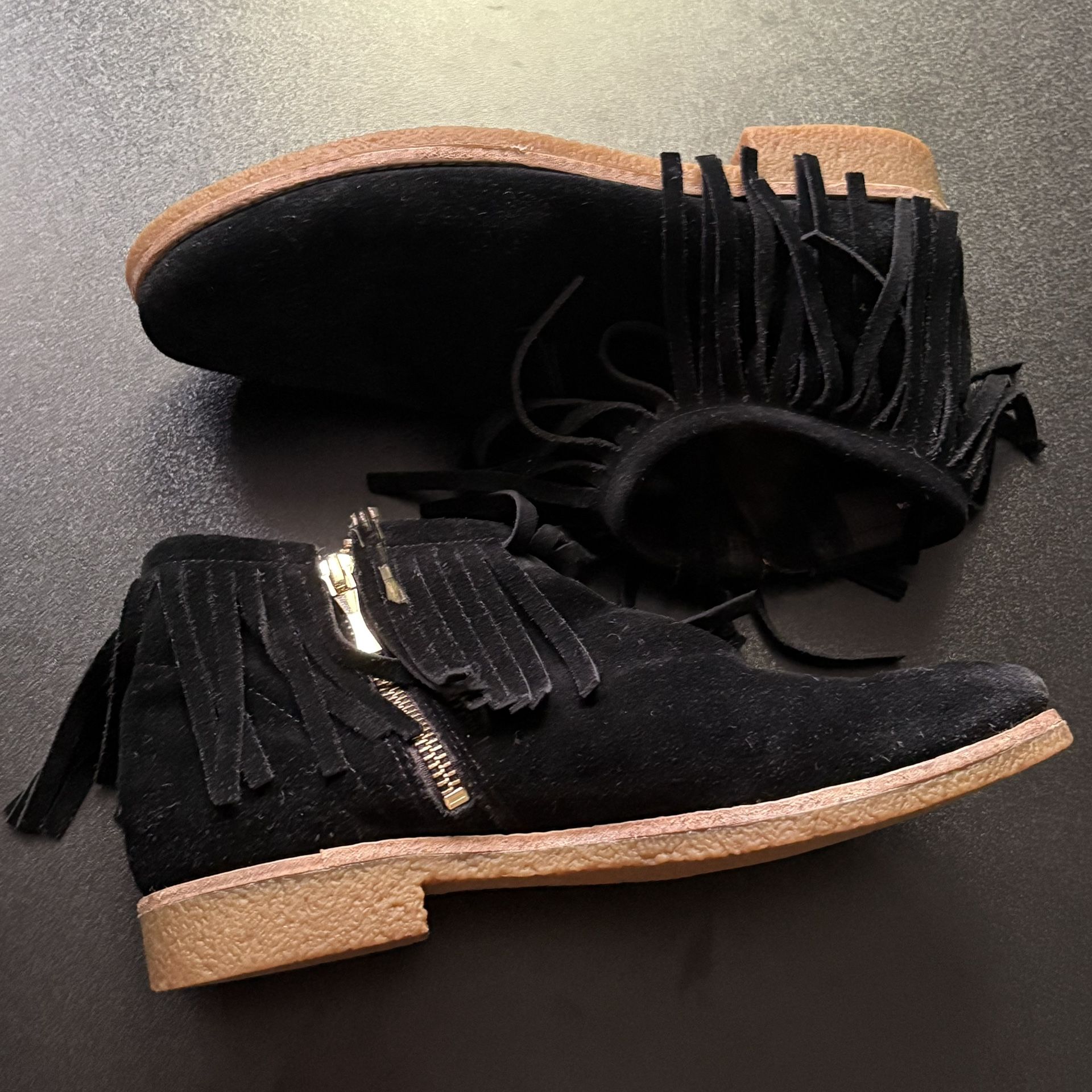 Kate Spade Womens Size 7.5 Black Bettie Suede Fringe Ankle Booties