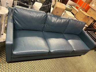 80" Faux Leather Sofa, 3 Seater Couch, Mid Century Modern Couch with Solid Wood Frame for Living Room & Bedroom, Blue
