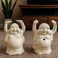 Set Of 2 Vintage Happy Buddha Tiki White Ceramic Cocktail Mug Laughing