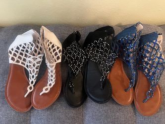 Rhinestone Flat Sandals – 3 Pairs