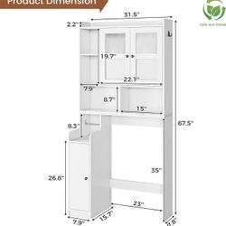🥨Itaar Over The Toilet Storage Cabinet, Over Toilet Bathroom Organizer with Glass Doors & Toilet Paper Holder Stand, Home Space-Saving Toilet Rack
