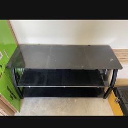 Glass Shelves Black Metal Entertainment Center TV Table 