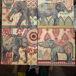4 Elephant Canvases