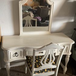 Vanity With Mirror And Chair
