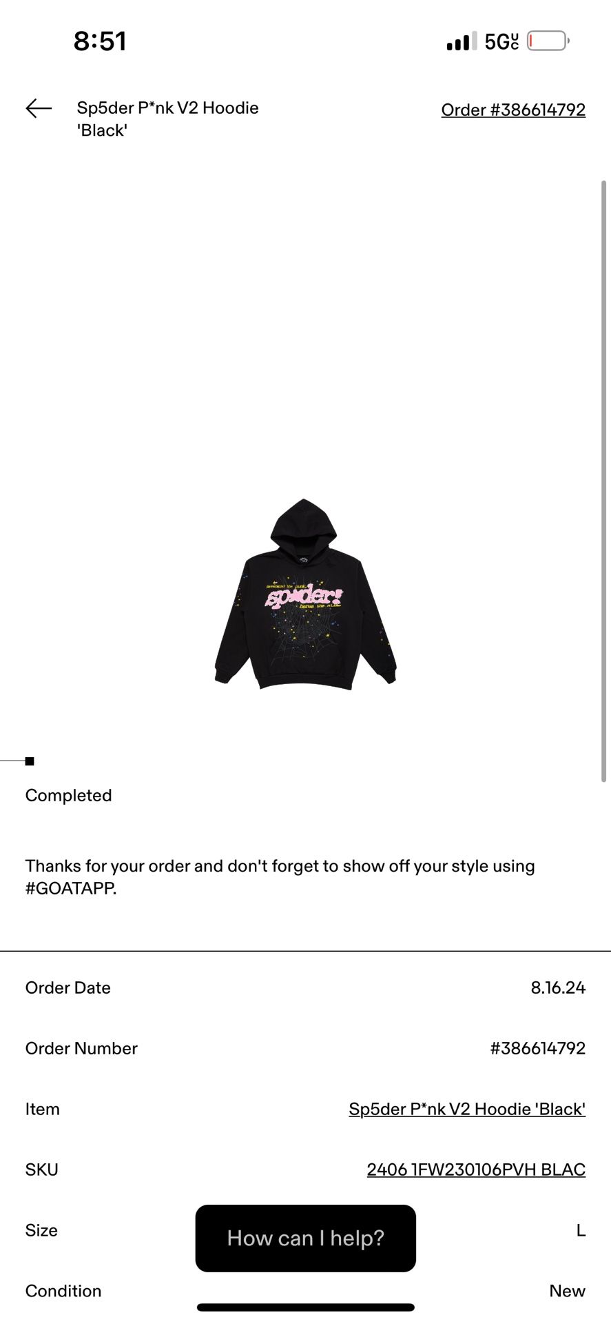 sp5der hoodie got it off goat size L doesn’t fit me