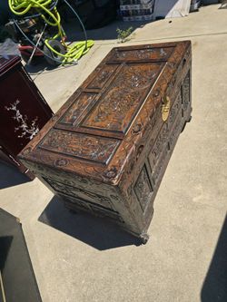 Hand carved wood chest
