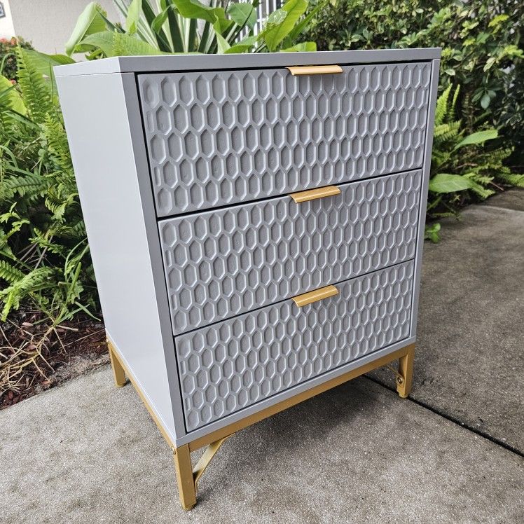 Grey Gold End Side Table Nightstand 