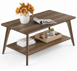 VASAGLE MAEZO 2-Tier Coffee Table with Storage Shelf - Chestnut Brown