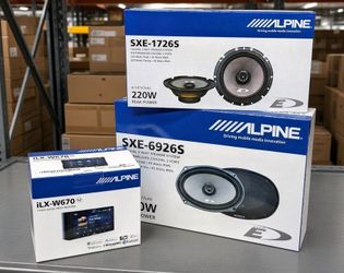 Alpine Touchscreen Stereo USB Apple Carplay Android Auto Bluetooth Double Din 6 1/2" & 6x9" Coaxial Car Speakers 500 Watt Package ILX-W670 M SXE-6926S