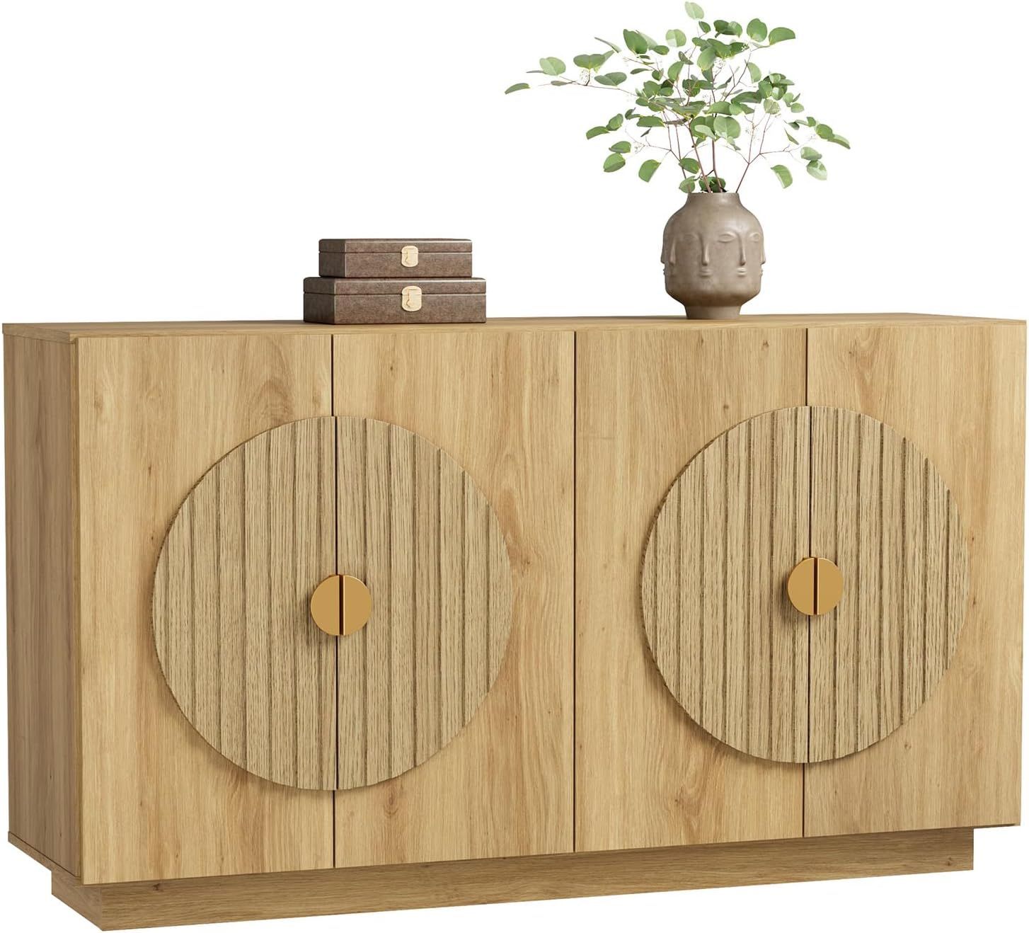 55" Fluted Buffet Cabinet, Symmetrical Arched Accent Sideboard with Storage,Large Console Table