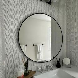 36 Inch Round Bathroom Vanity Mirror.  Circle Hanging Mirror