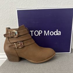 Women’s Tan Ankle Boots With Gold Buckle Detail