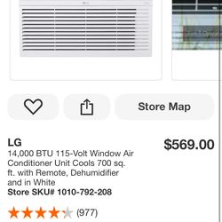 LG 14,000 BTU 115-Volt Window Air Conditioner Unit Cools 700 sq. ft. with Remote, Dehumidifier and in White
