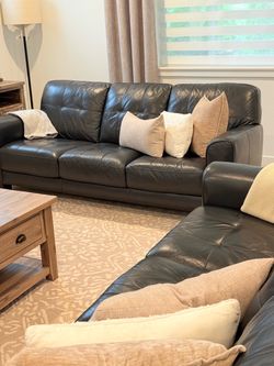 Dark Navy 2  Leather 3-Seat Sofa