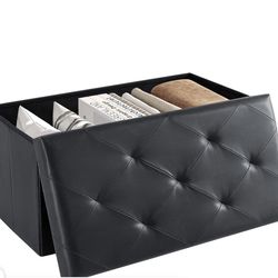 Black Foldable Storage Ottoman Bench - New