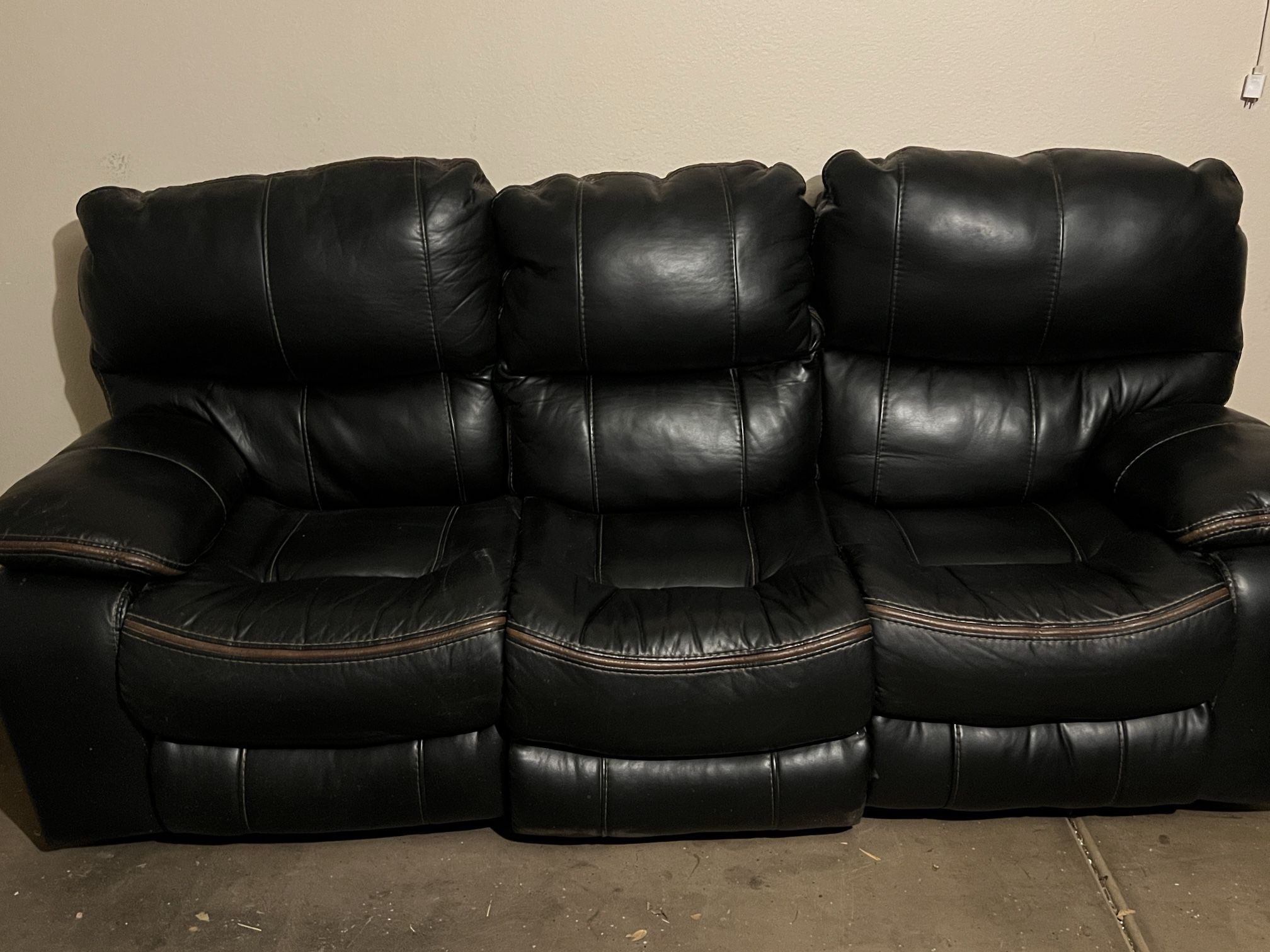 3 Seater Black Leather Reclining Couch
