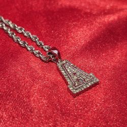 10k White Gold Diamond "A" Initial Pendant With Rope Chain 1/6 ctw