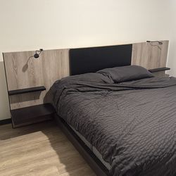 King size wooden Bedframe hand made with lights