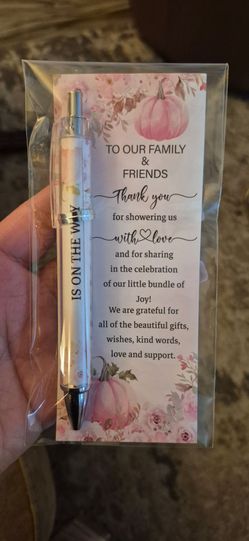 Pumpkin Baby shower Favors & pink tickets