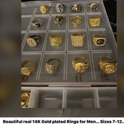 Beautiful Men’s Rings 14K Gold Plated ...Sizes 7-14 ... Variety Of Styles... Any Ring $65