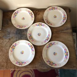 5 Vintage Bread Plates Floral By Edwin M. Knowles US