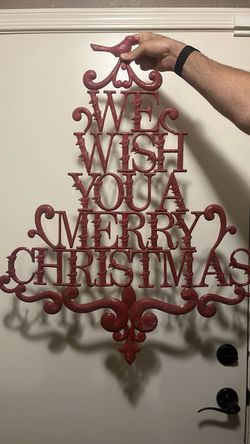 Lg We Wish You a Merry Christmas Metal Wall Sign