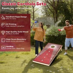4x2FT Cornhole Game Set with 8 Bean Bags Portable Outdoor Wooden Cornhole Boards Set Perfect for Adults Family Beach Yard Camping Parties Games