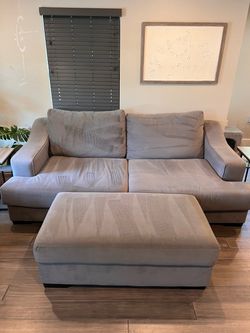 Grey Couch + Oversized Ottoman MUST GO SOON!